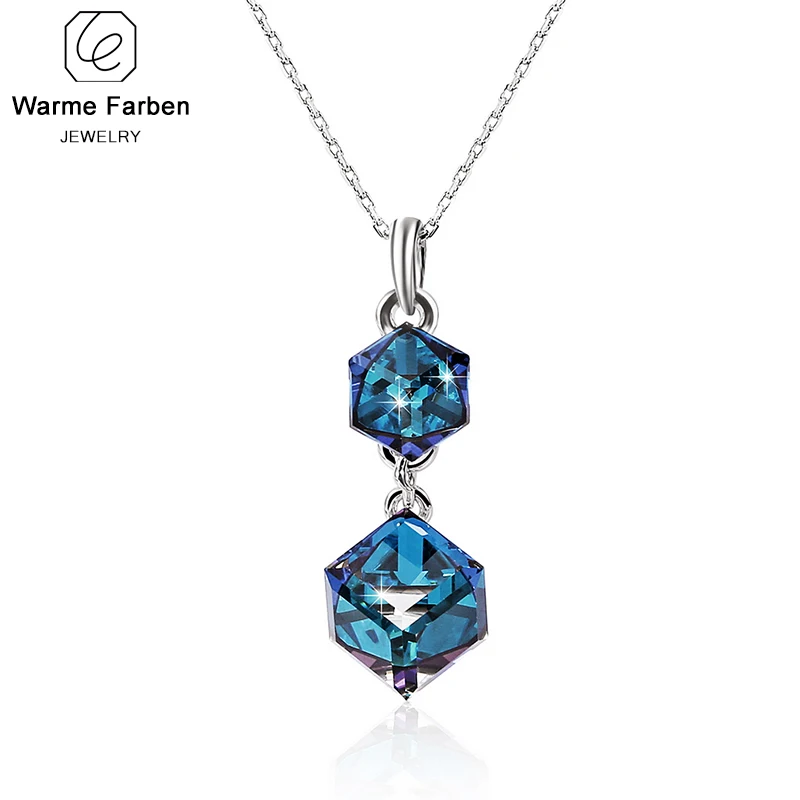 Ожерелье с кристаллами Swarovski, женское квадратное двойное ожерелье с синим кубическим кристаллом, женское ювелирное ожерелье
