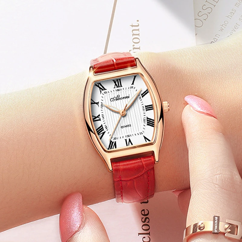 Leather Red Women Wrist Watches for 2021 Ladies Wristwatches Female Clock Top Brand Luxury Minimalist Elegant Relogio Feminino