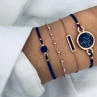 docona 4pcsset multilayer black round marble charm bracelets set for women bohemian rope adjustable chains bracelets jewelry