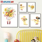 Постеры и принты для детской комнаты, с изображением листьев подсолнуха, настенные картины для детской комнаты