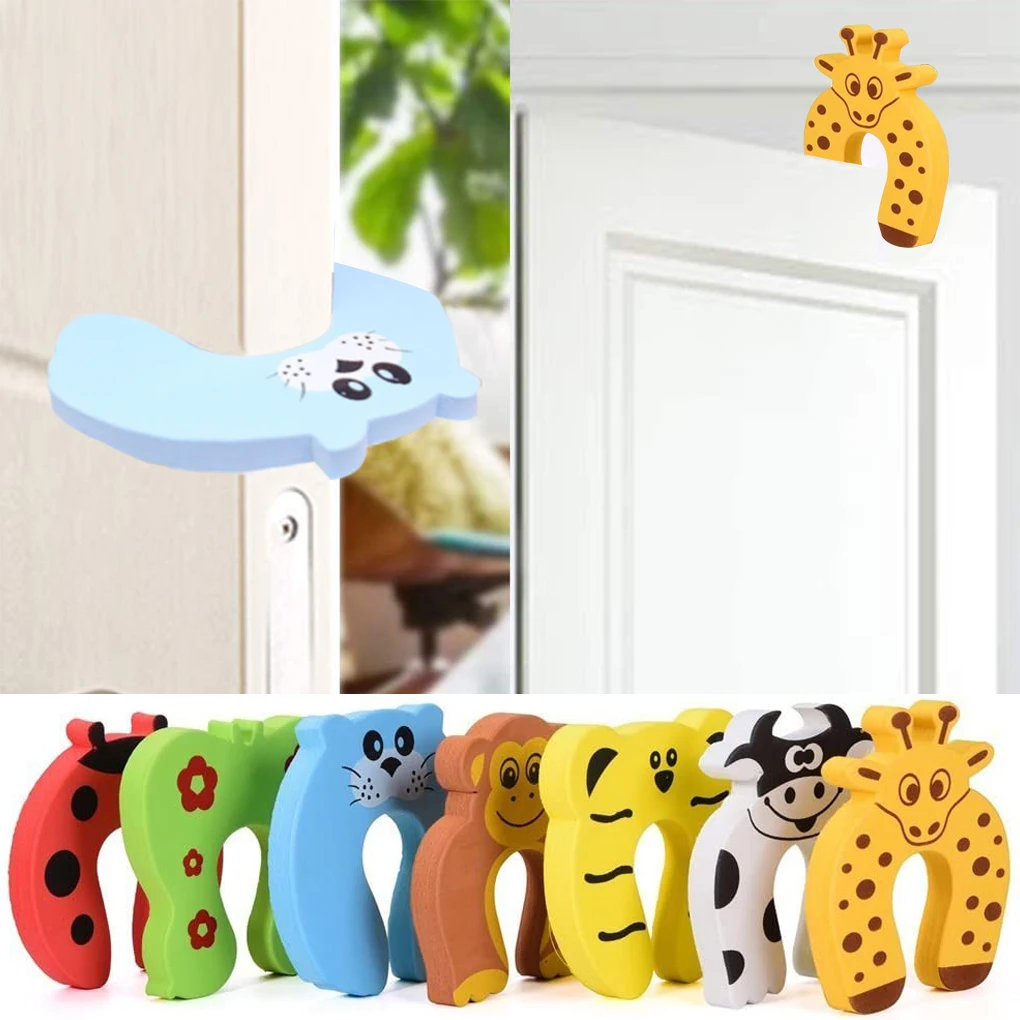 Protector de puerta con dibujos animados para beb&eacute;s y ni&ntilde;os, pomo Protector de dedos para la pared, a prueba de golpes, 5 unidades-1
