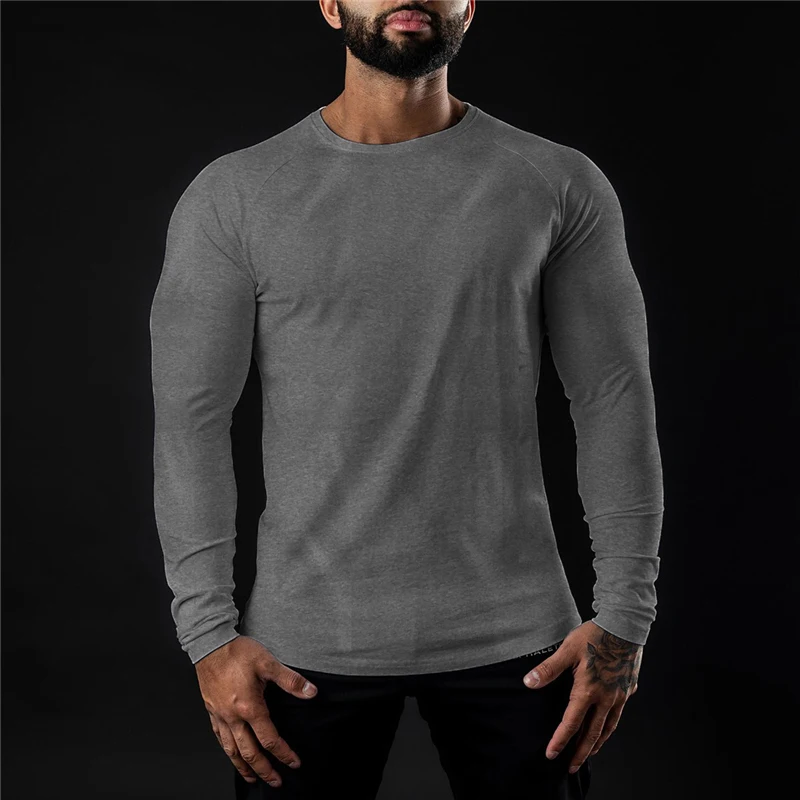 

Men Casual Skinny T-shirt Cotton Long Sleeve t shirt Gym Fitness Bodybuilding Workout Soild Tee Tops Male Fashion Brand Clothing