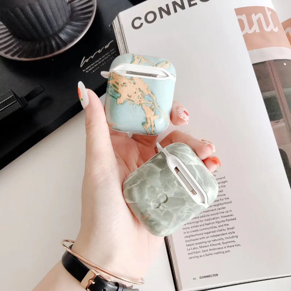 Чехол для наушников Airpods 2 чехол Роскошный Мраморный Жесткий Аксессуары Apple Air pods