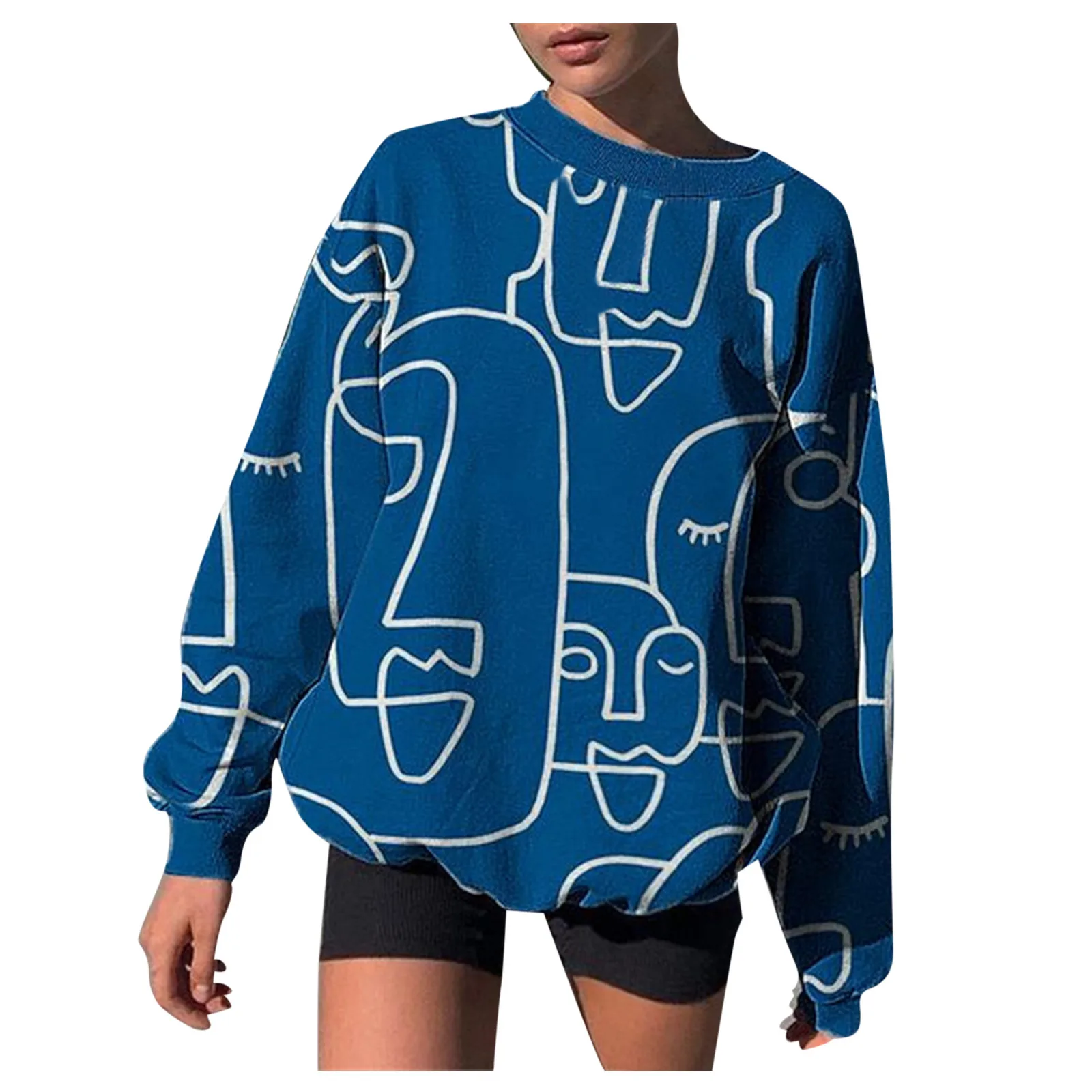 57# Women Pullover Y2k Shirt 2021 Autumn Fashion Loose Print Tops Round Neck Long Sleeve Blouse Casual Sweatshirts Ladies Tops