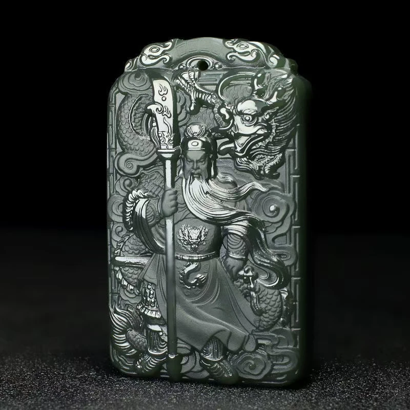 Excellent He Tian Jade Guan Yu Pendant Dragon Amulet Patron Saint Hanging Magical Energy Bless Talisman | Дом и сад
