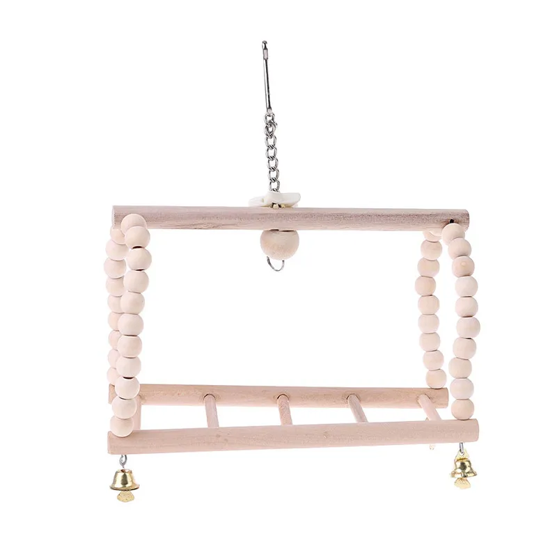 Птица Попугай качели игрушка натуральное дерево мост висит бусины &quotклетка&quot