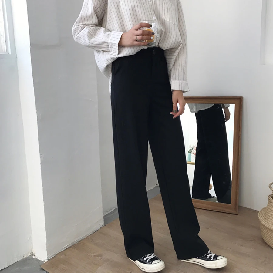 Женские свободные брюки с высокой талией повседневные длинные однотонные