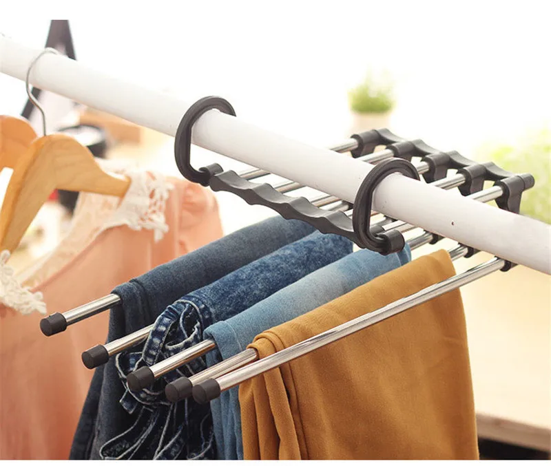 Hangers 5 in 1 Pant Rack Portable Multi-function Stainless Steel Pants Hanger Clothes Wardrobe Magic Hangers for Clothes Pants
