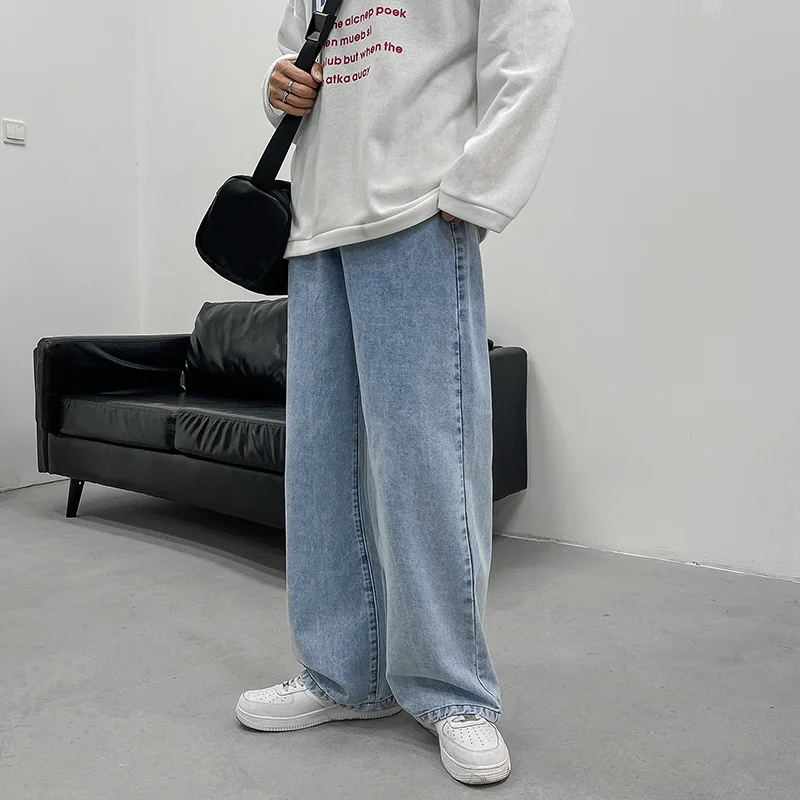 Blue/Black Baggy Jeans Men Fashion Retro Casual Wide-leg Jeans Men Streetwear Loose Hip-hop Straight Denim Pants Mens Trousers