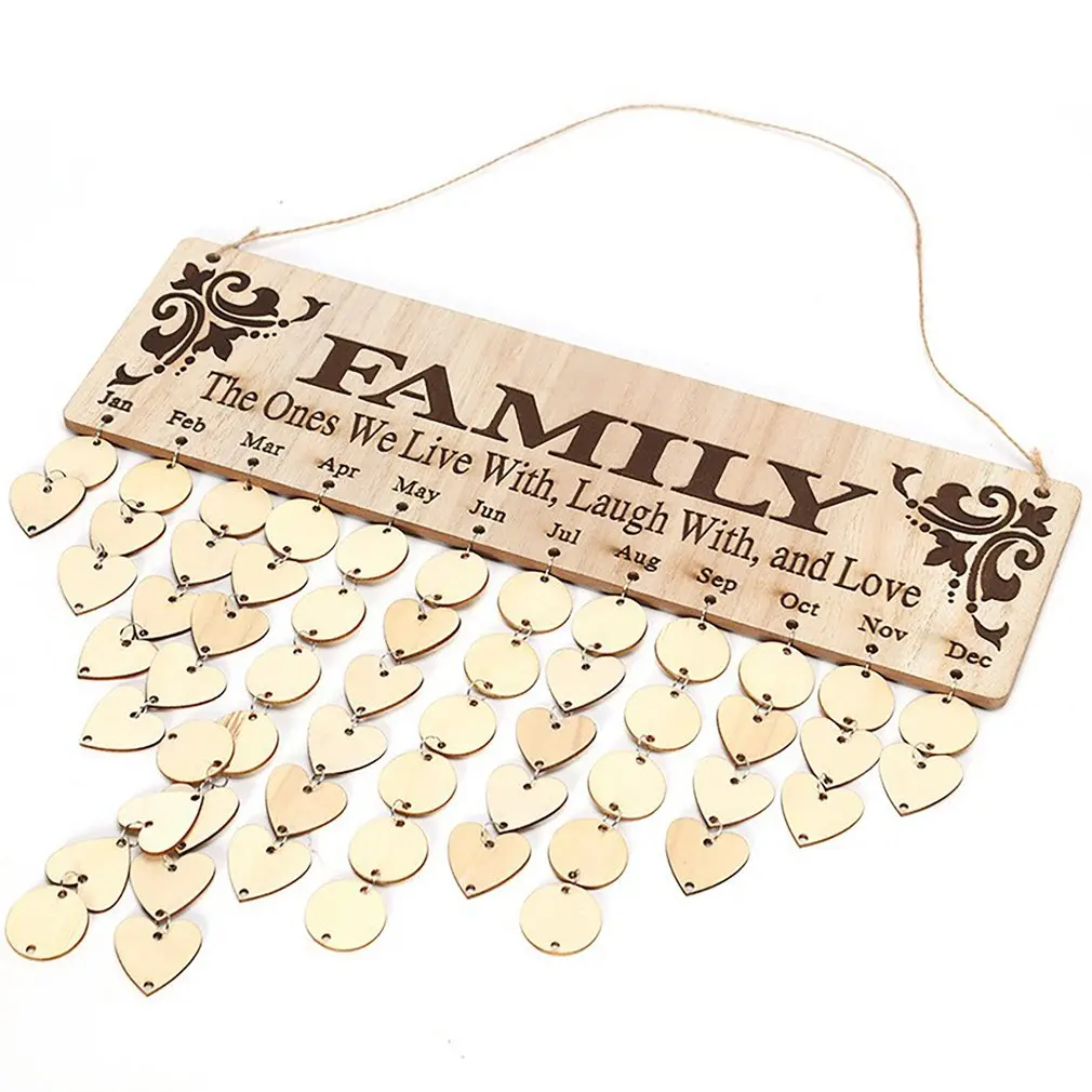 Fashion DIY Wood Calendar Family Heart Printed Wall Sign Special Dates Reminder Board Home Hanging Decor Gifts | Дом и сад
