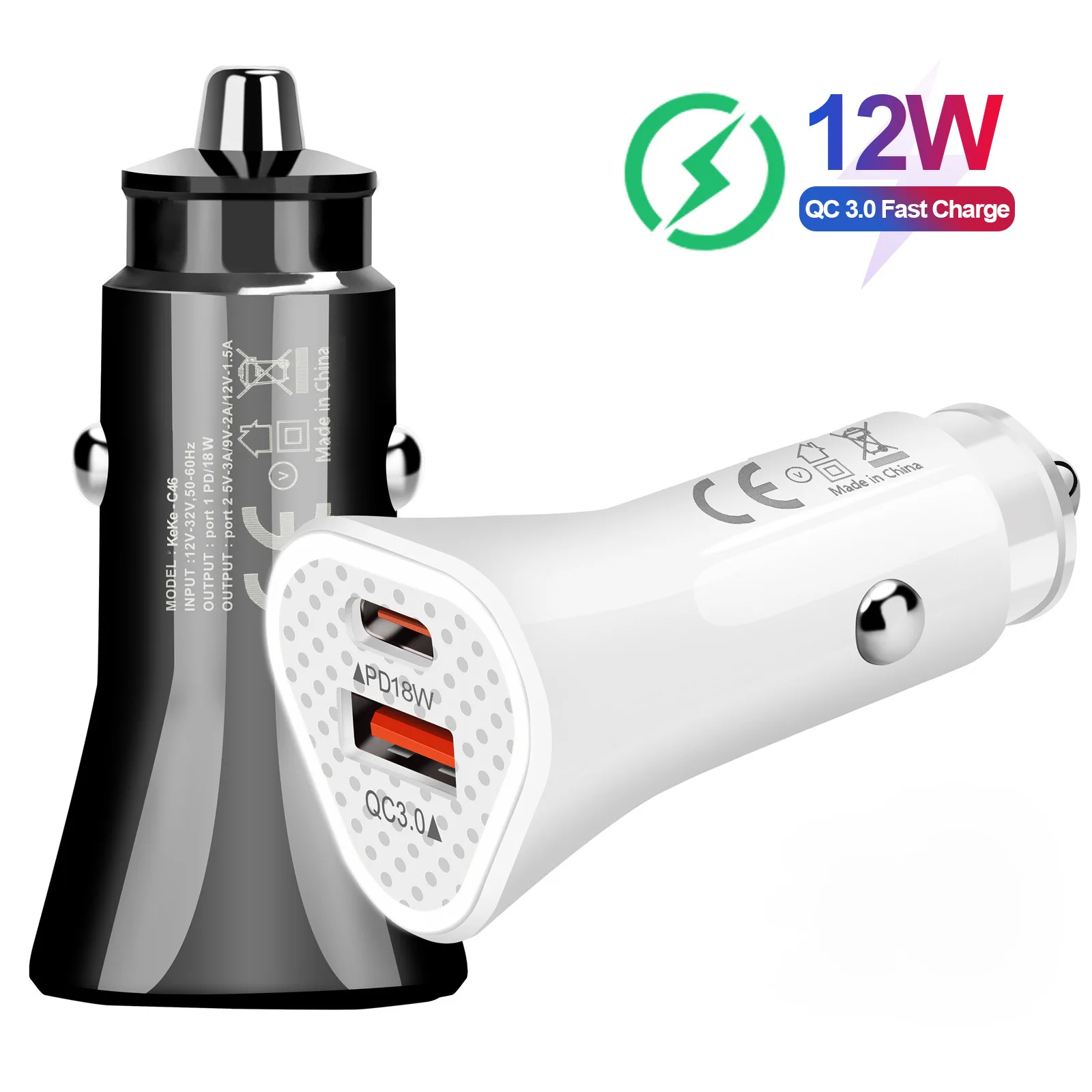 

USB Car Charger 12W 2.4A Type C PD Quick Fast Charging Mobile Phone Car Adapter For iPhone 12 11 Pro 13 Xiaomi Samsung Android