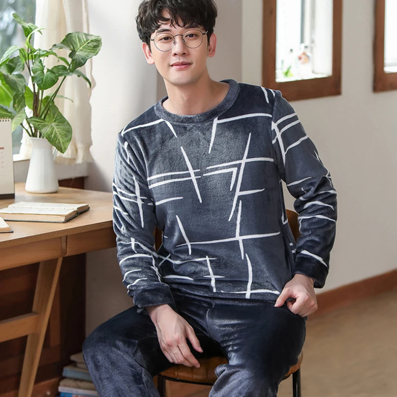 Зимняя Пижама для мужчин 2021 плотная фланелевая одежда сна костюм из 2 предметов