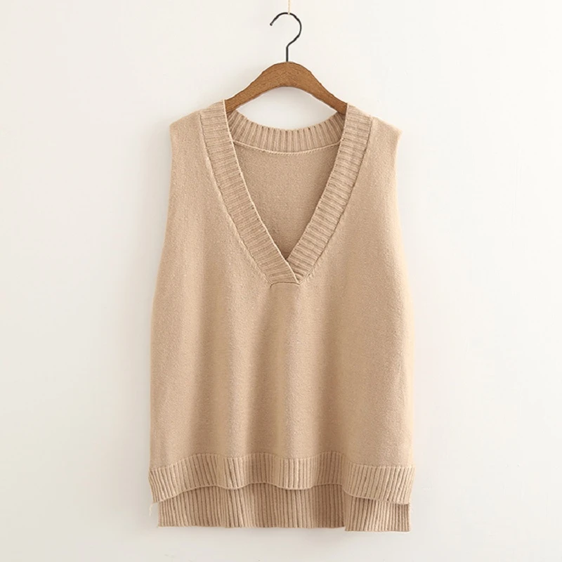 Женский вязаный жилет с V-образным вырезом без рукавов | Женская одежда