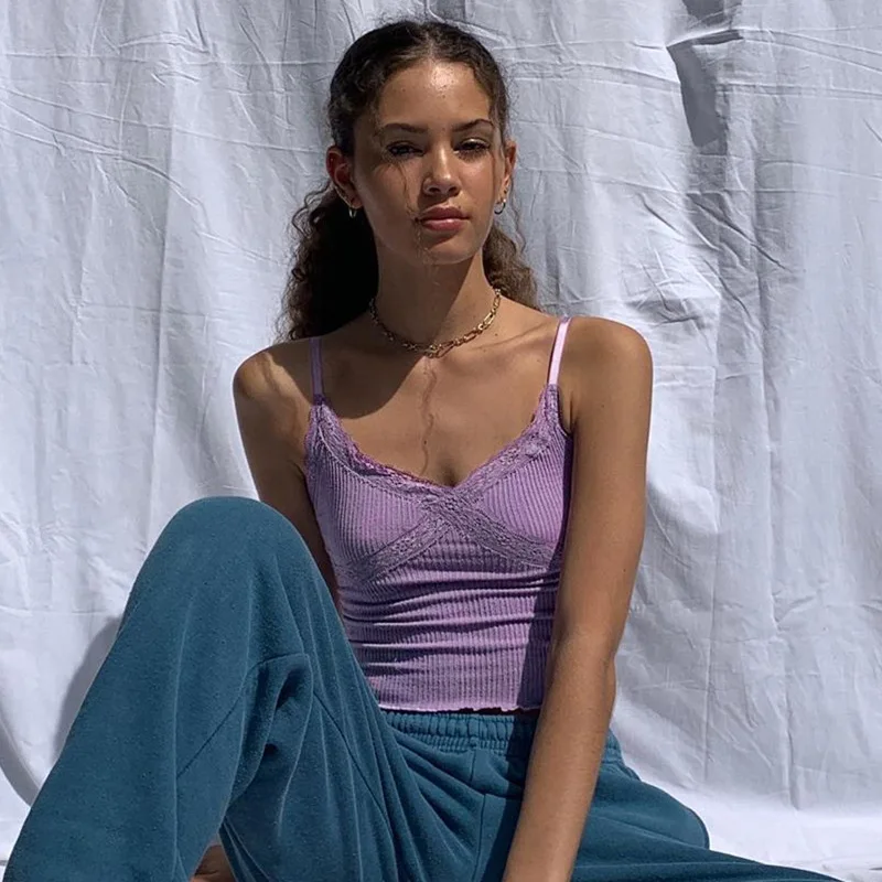 Женский кружевной топик LUZUZI ярко-розовый укороченный топ с перекрещенными