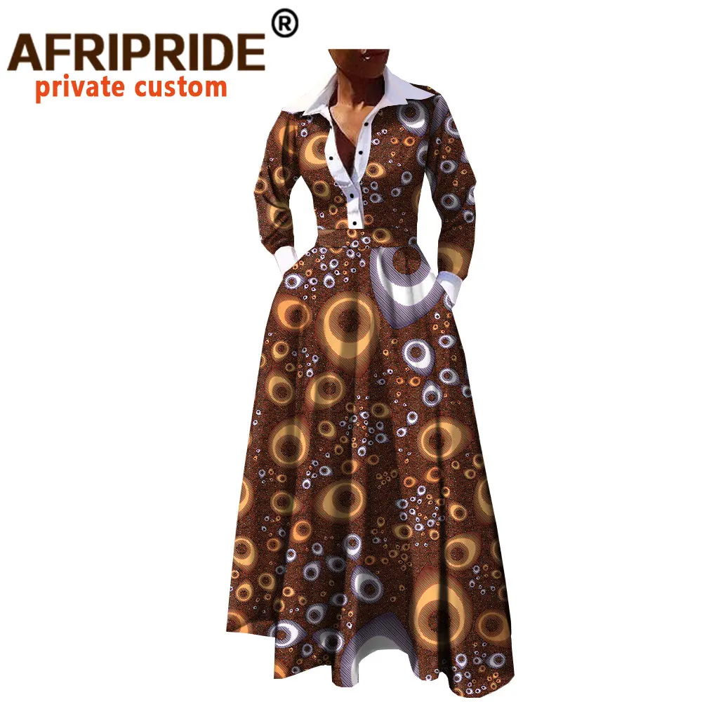 Осеннее женское платье с Африканским принтом AFRIPRIDE Повседневное в пол отложным