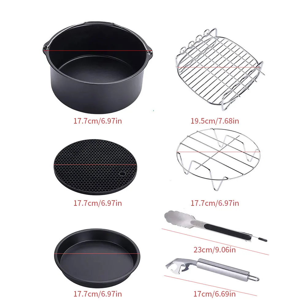 

7PCS Cooking Tools Air Fryer Accessories Non-Stick Pizza Cake Pan Cupcake Tray Rack Universal Baking Kitchen Bar Tools Set