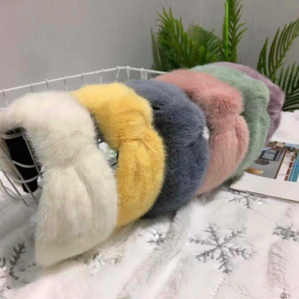 

Wool Vintage Wide Hair Band Top Knot Hairbands Hair Hoop Bezel Headband Headdress Winter Hairband For Women Candy Color