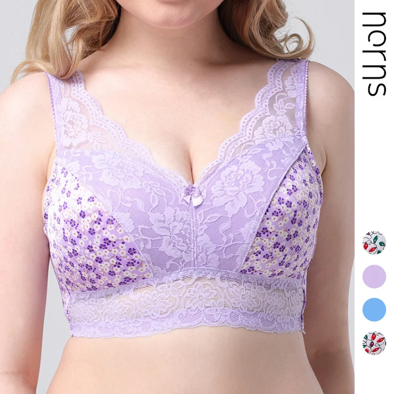 

Norns Printed Lace Vest Bra Large Size Was Small Gathered to Gather Vice Breast Anti Sagging Underwear Female Fat Woman