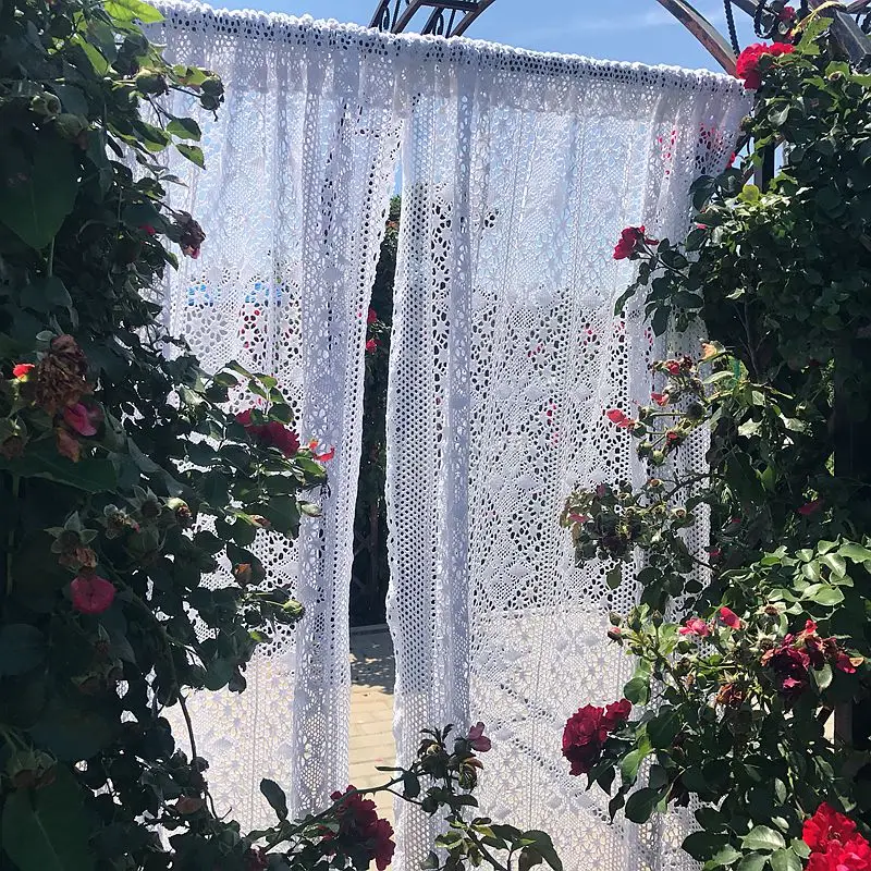 100% хлопок нить тканая белая кружевная пасторальная ветровая оконная Занавеска