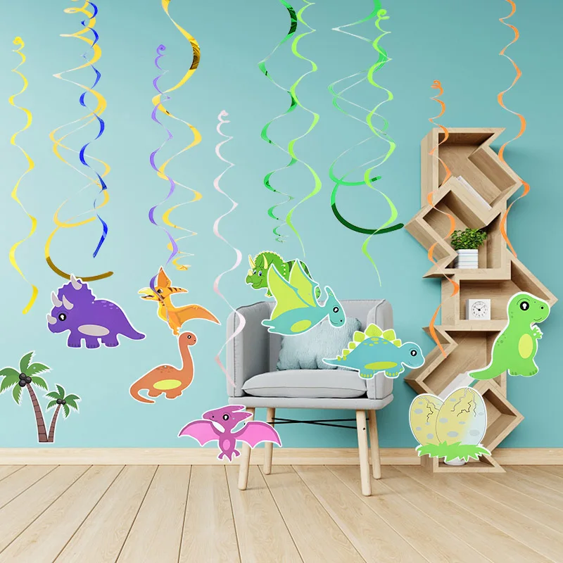 

1Set PVC Jungle Dinosaur Spiral Garland Ornaments Hanging Pendants Dino Banner For Baby Shower Birthday Party Decoration