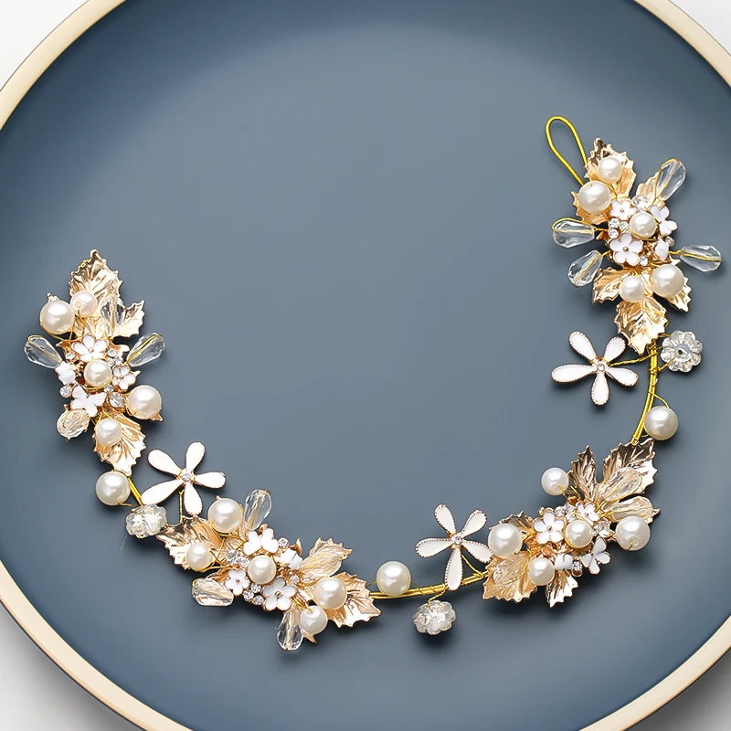 Новинка цветочные повязки для волос модные золотые жемчужные украшения с