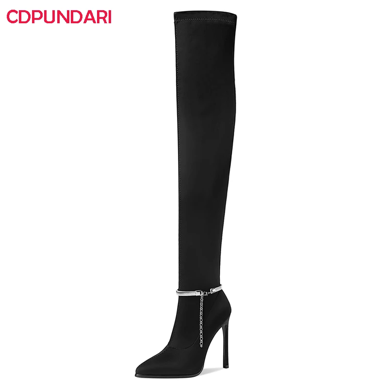

Women Sexy Stiletto Super High Heels Thigh High Boots Ladies Autumn Winter Over The Knee Long Boots Shoes Cuissarde Femme Black