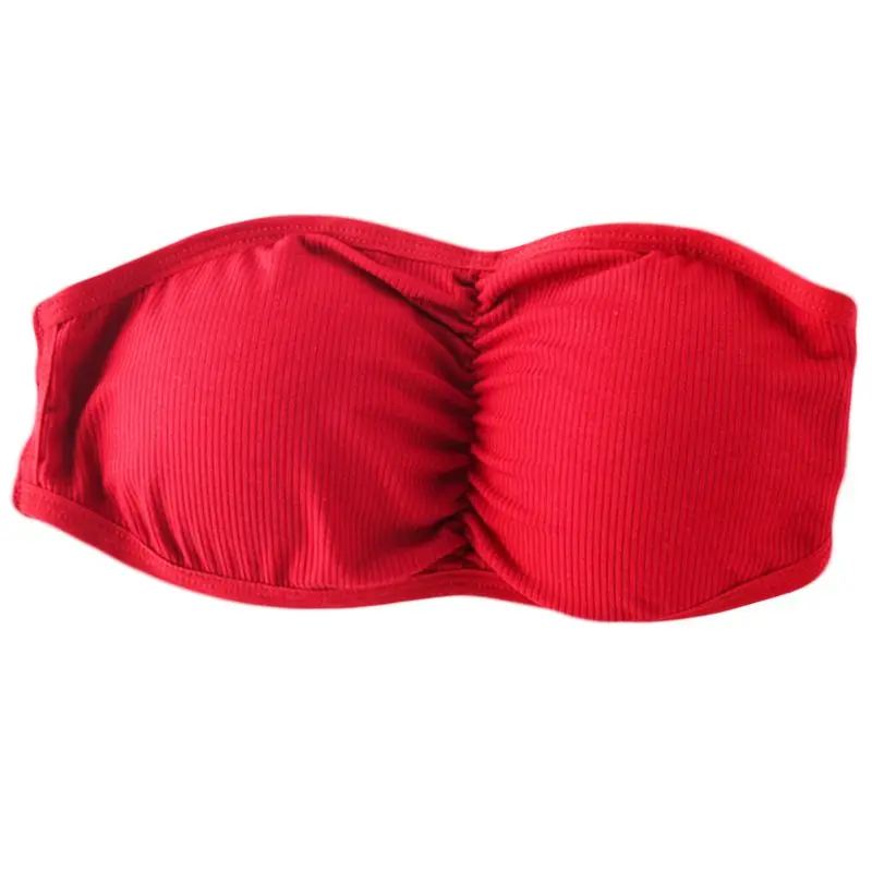 Womens Sexy Strapless Ruched Push Up Bra Padded Hollow Out Backless Wireless Underwear Bandeau Thread Ribbed Adjustable Bralette