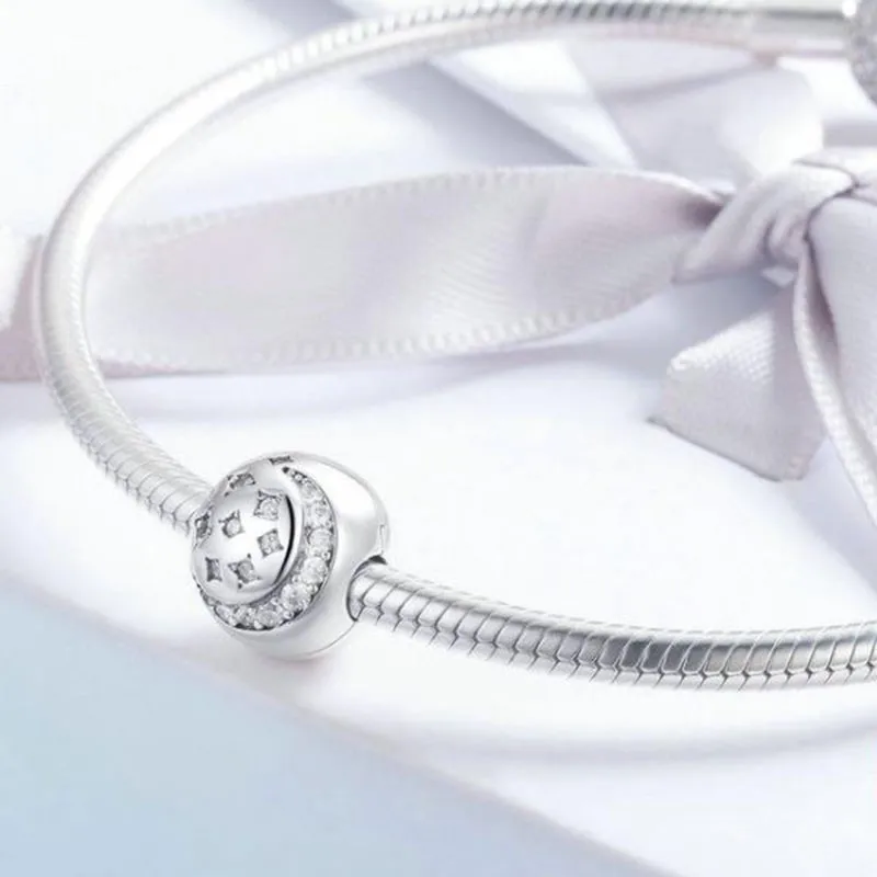 

New Pan925 Silver Twinkling Night Star Moon Clip Is Suitable For Genuine Pandora Bracelet Women's Romantic Gift