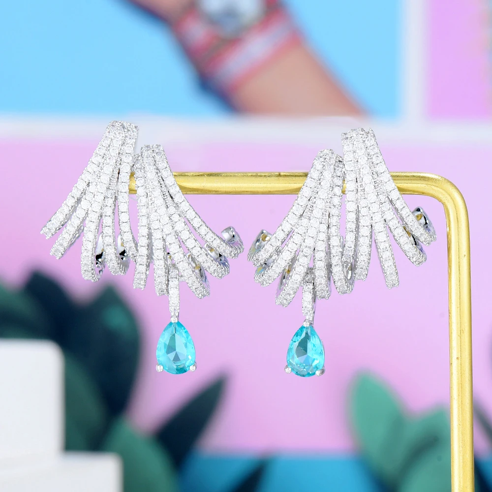 

Blachette Luxury Double Claws Earrings Trendy Cubic Zirconia Indian Jewelry for Women Wedding Engagement Anniversary Daily Gift