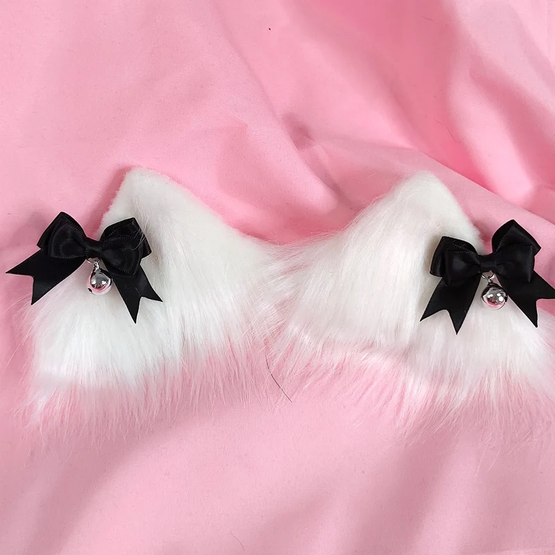 Лук колокол черный белый цвет с украшением в виде кошачьих ушек Женские