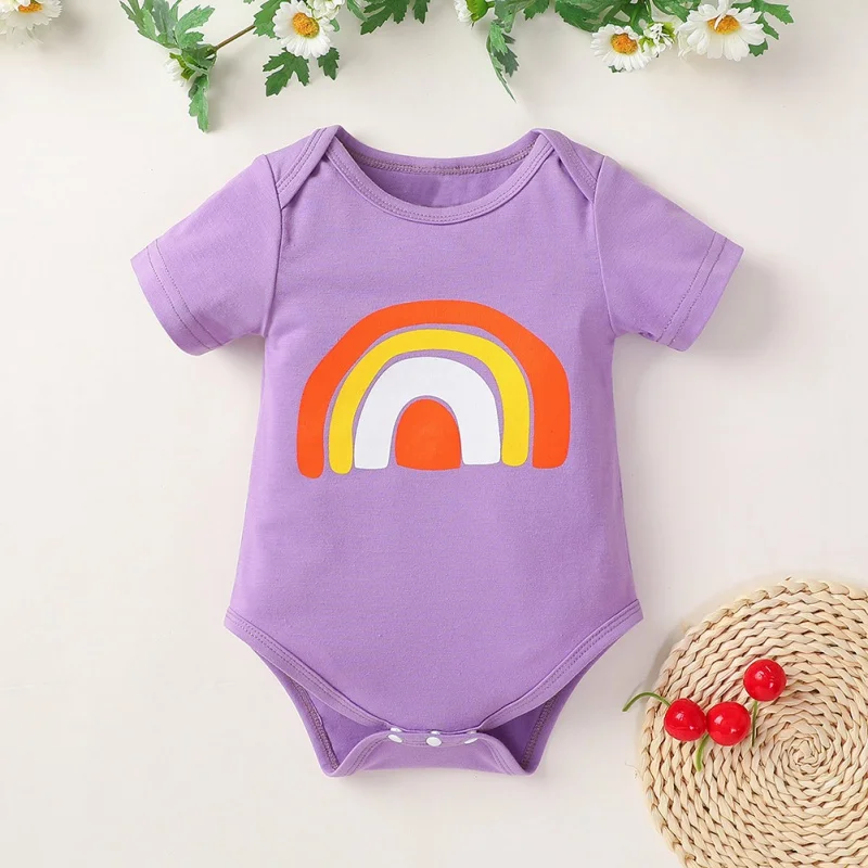 

Bobora Newborn Cute Girls Clothes Baby Girl Romper Summer Candy Color Short Sleeve Triangle Romper Infant rainbow print bodysuit