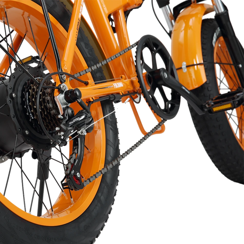 Складной электрический велосипед горный пляжный оранжевый 20 дюймов 500 Вт 48 В Ач