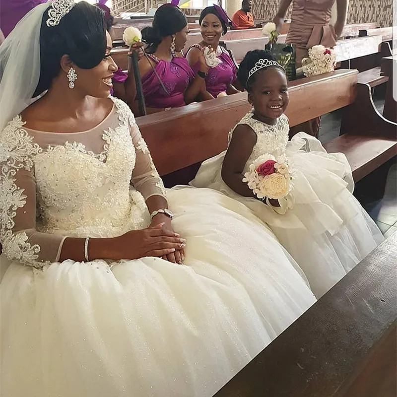 Белые Свадебные Платья с цветочным узором для девочек Кружевные вечерние платья