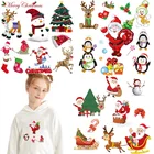 Рождественские наклейки, переводные наклейки с помощью утюга, Санта-Клаус, нашивки для одежды, олень, снеговик, Рождественский тепловой виниловый переводной значок с аппликацией