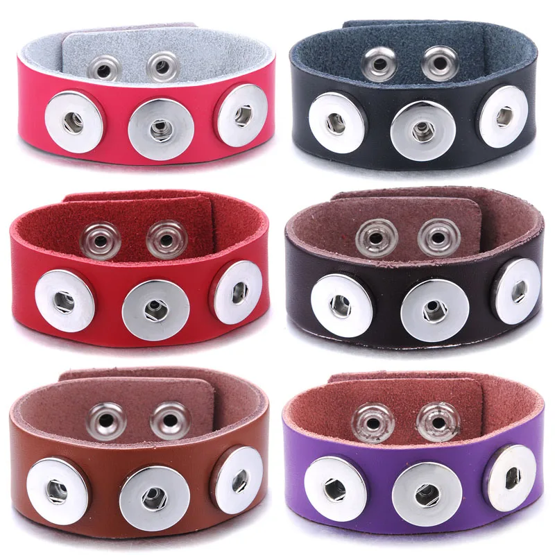 

New Snap Jewelry Handmade Braided Leather 3 Button Snap Bracelet Bangles fit 18mm Snap Button DIY Ginger Charm Bracelet