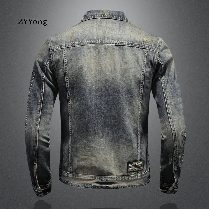 Куртка бомбер мужская рваная Джинсовая мотоциклетная Повседневная Верхняя