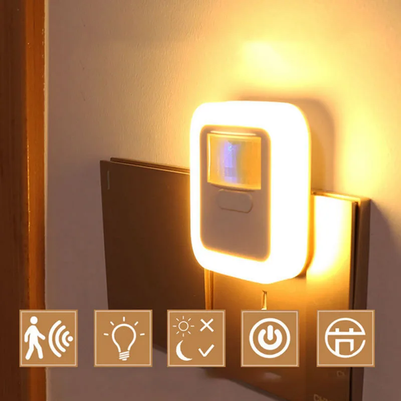 

LED Plug-in Motion Sensor Light Wall Night Lamp Light with Brightness 30s/60s/90s/120s Lighting Time Adjustable for Living Room