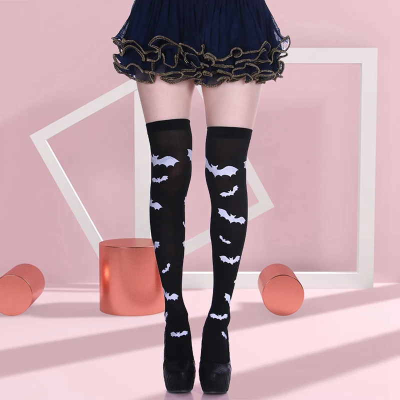 Чулки Женские до бедра страшный замок Хэллоуин карнавал летучая мышь чулки для