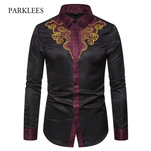 Мужская ковбойская рубашка с цветочной вышивкой, приталенная рубашка с контрастной вставкой, модель 2019 года