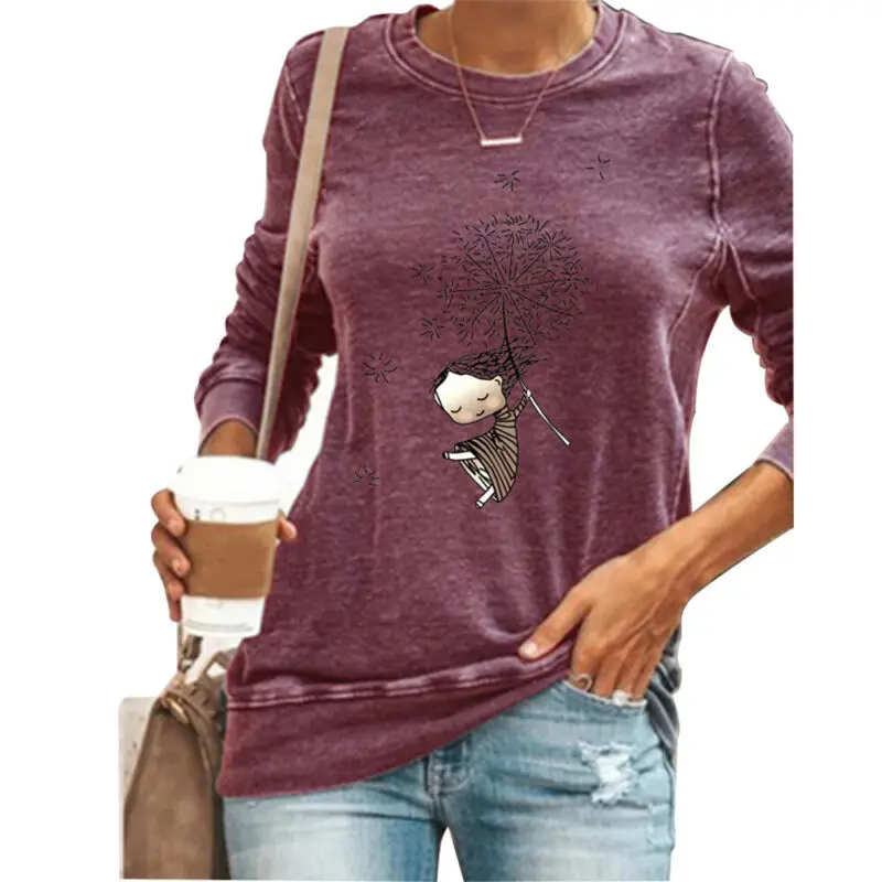 

Womens Long Sleeve Crew Neck Loose Tops T Shirt Blouse Loose Pullover Tunic Tee
