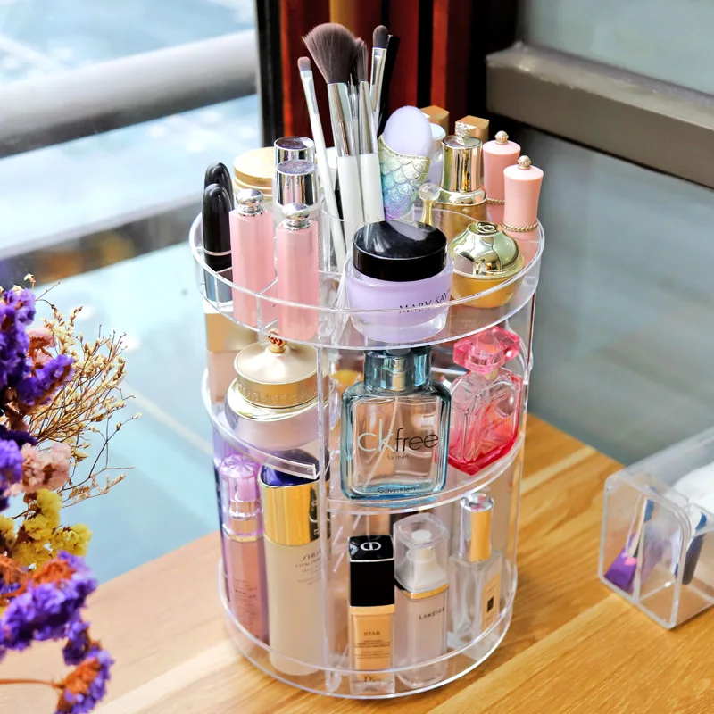 

360 Degree Rotation Makeup Organizer Makeup Storage Holder Transparent Beauty Stand For Cosmetics Acrylic Box Cosmetic Tool Kits