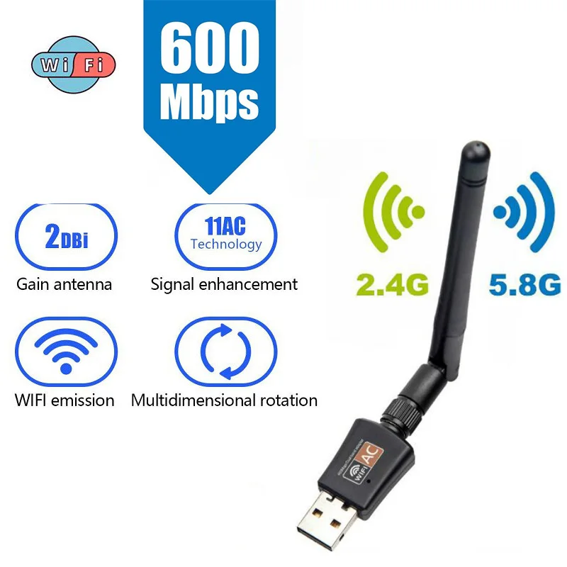 

ТВ-флешка, Wi-Fi адаптер 5/2, 4 ГГц, двухдиапазонный USB-ключ, 600 Мбит/с, подходит для сетевой карты Windows XP Win 7 8 10 Mac Vista