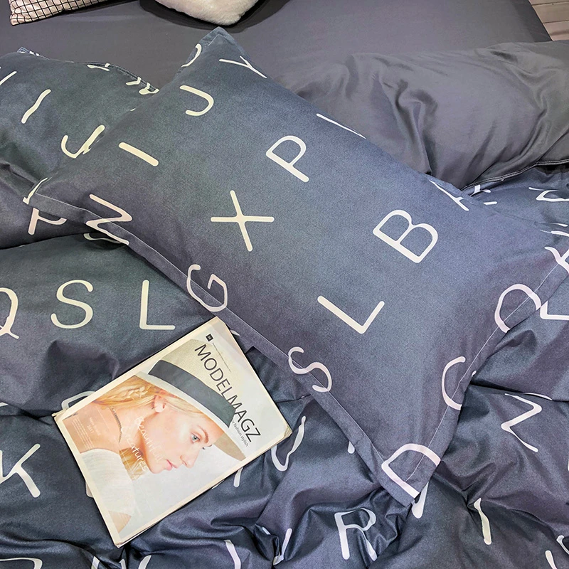 Home Textile Grey Letters Family Child Bedding Set 3-4pcs Single Full Queen King Size Duvet Cover Bed Sheet Pillowcase | Дом и сад