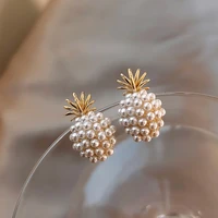 ladies exquisite red temperament pineapple pearl earrings 2021 trend hypoallergenic korean retro fashion jewelry wholesale