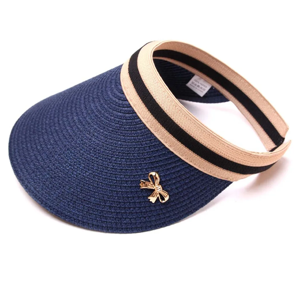 

New Women Summer Visors Hat Foldable Sun Hat Wide Large Brim Beach Hats Straw Embroidered Hat Chapeau Femme Beach Cap