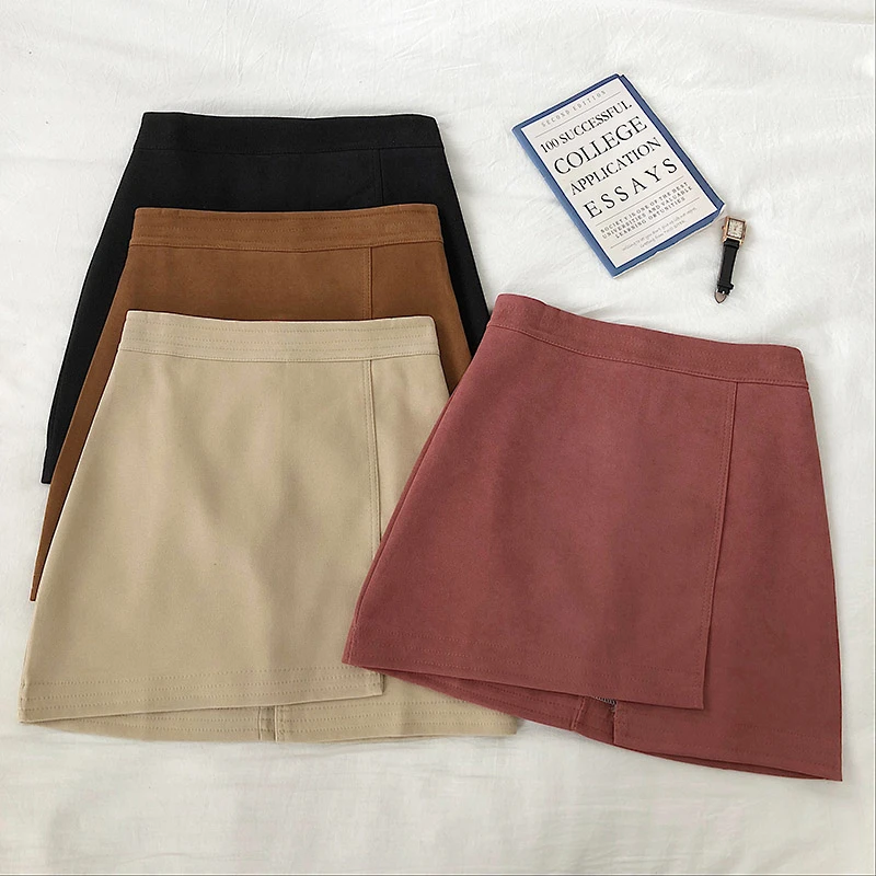 Милая однотонная женская юбка в консервативном стиле с высокой талией мини
