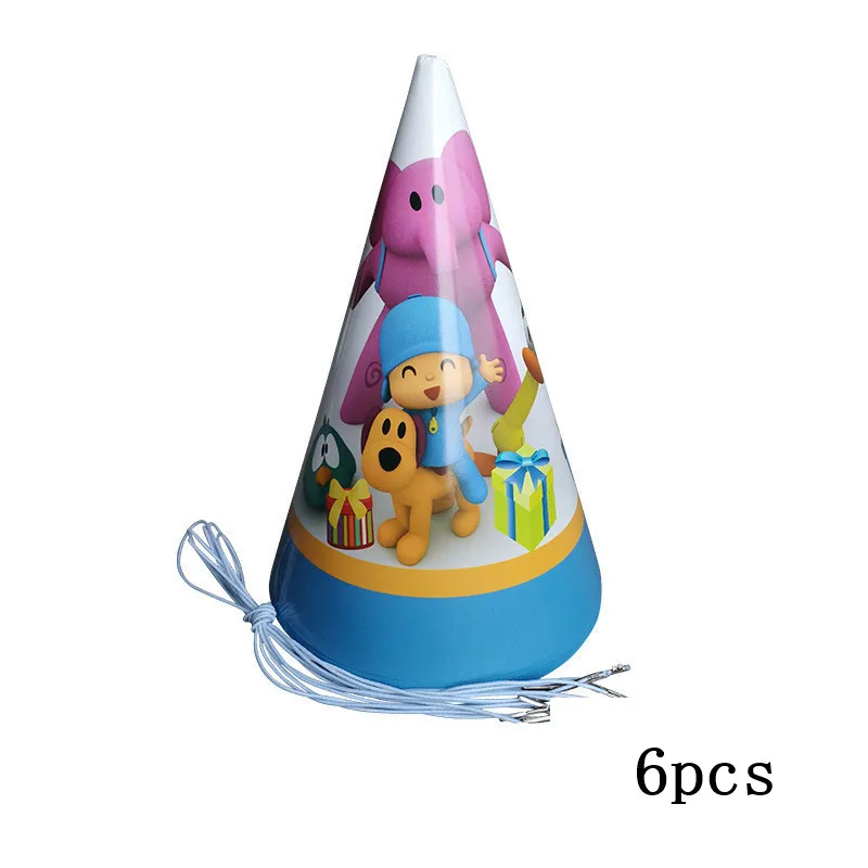 6pcs hat POCOYO детей с днем рождения поставки мультфильм собака слон малыш душ Мальчики украшения шар посуда чашка тарелка - Цвет: 6pcs hat