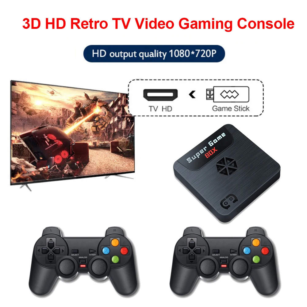 3D HD TV Video Game Consoles Retro WiFi Super Box For PS1/PSP/N64/DC With 9000+ Games 2.4G Wireless Wired Controllers | Электроника