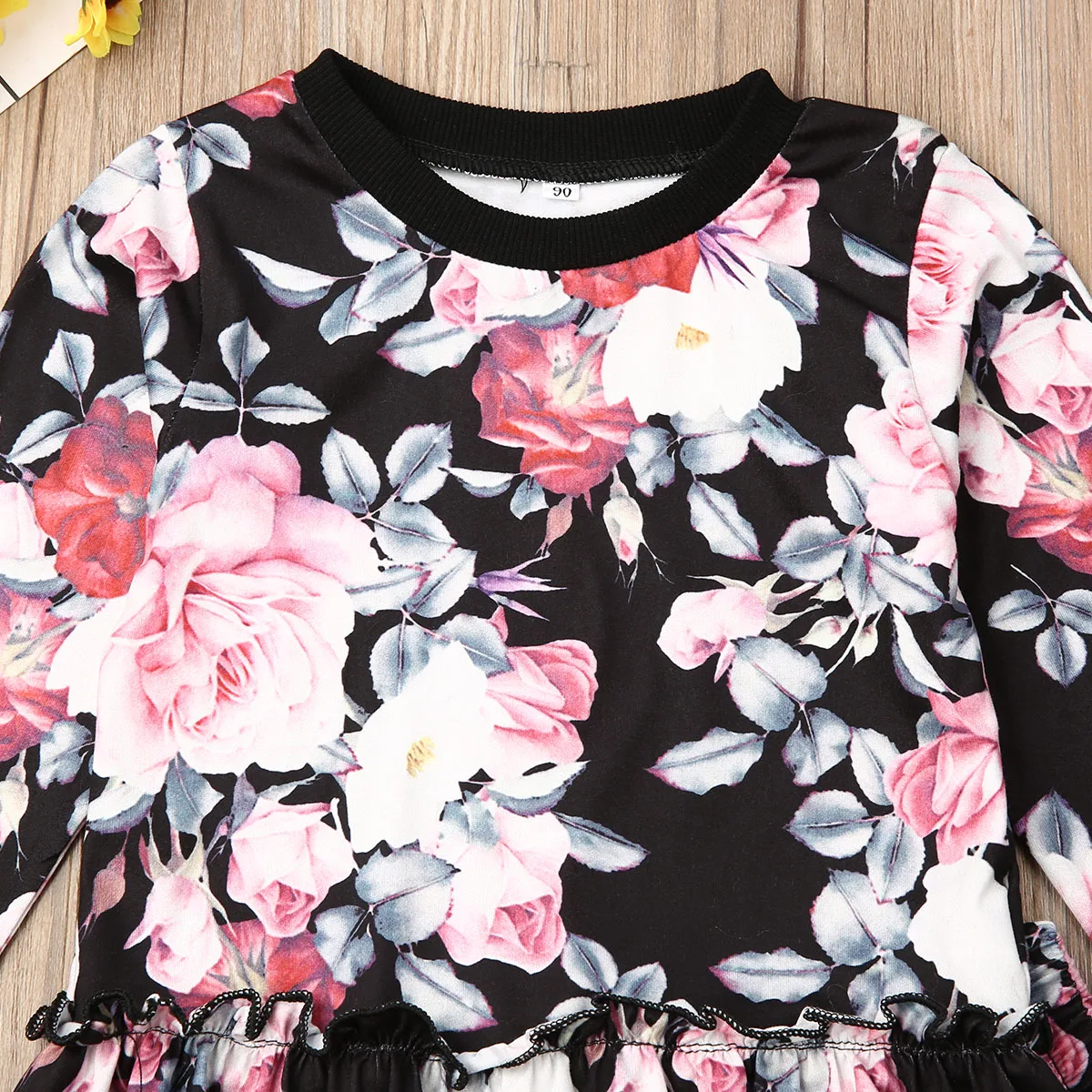 Одежда для маленьких девочек 2019 детский наряд Топ с длинным рукавом и цветочным