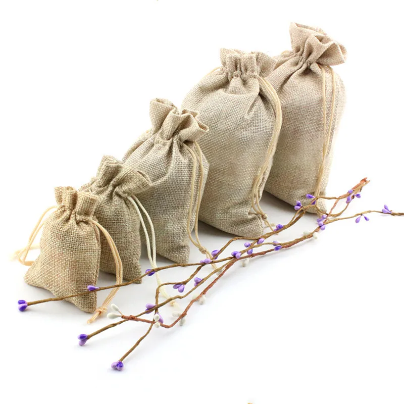 

100Pcs Small Linen Bags Pouch Jute Sack Gift Bags Drawstring Bag Jewelry Christmas Gift Pouch For Home Party Storages